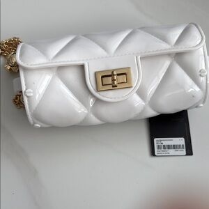 Chic White Quilted Bag with Gold Accents